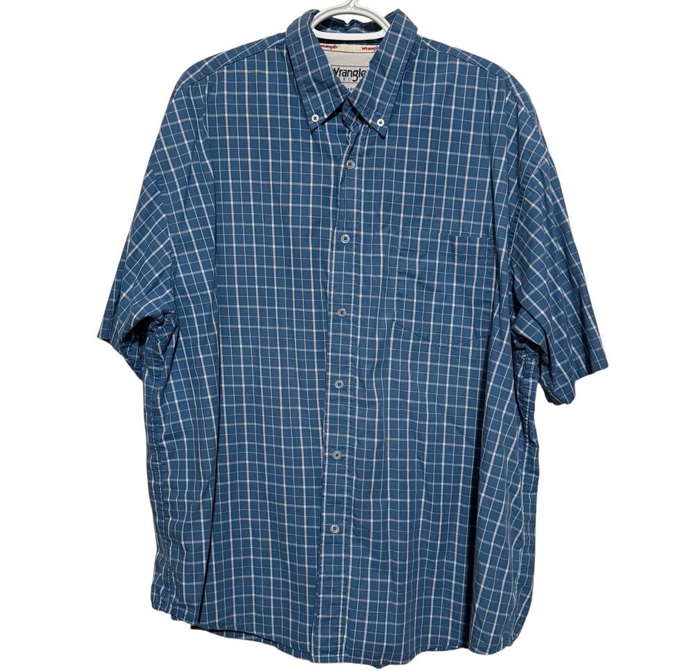 Wrangler Hero Men's Blue White Plaid Short Sleeve Button Down Shirt Size 2XL